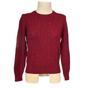 Vintage 80s Sweater Burgundy Cable Knit Wool Sz M